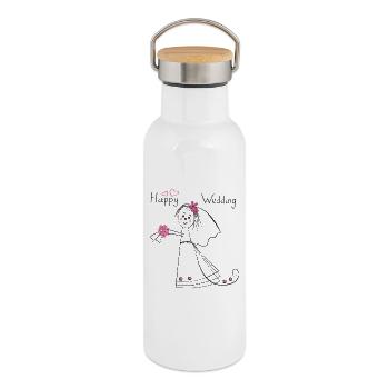 Happy Wedding Hochzeit - Thermosflasche mit Bambusdeckel - Weiß - Rechts