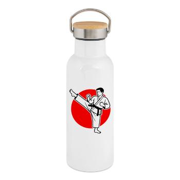 Karate Mae-Geri - Thermal Bottle with Bamboo Lid - white - Right