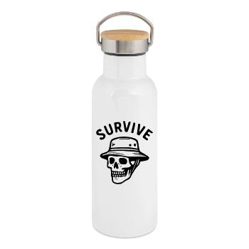 Survive - skull - Thermal Bottle with Bamboo Lid - white - Right