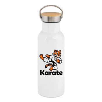 Karaté Tigre - Gourde isotherme avec bouchon en bambou - blanc - Droite