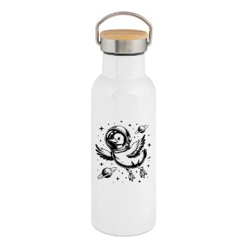 Gans im Weltraum - Cooles Astronomie-Logo - Thermosflasche mit Bambusdeckel - Weiß - Rechts