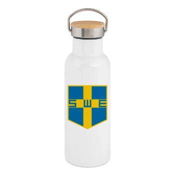 Suède Sverige - Gourde isotherme avec bouchon en bambou - blanc - Droite