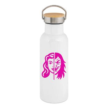 Contraste du visage divisé - Gourde isotherme avec bouchon en bambou - blanc - Droite