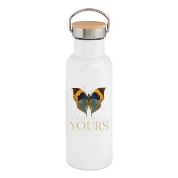 Motif papillon LOVE – Je suis juste à toi - Gourde isotherme avec bouchon en bambou - blanc - Droite