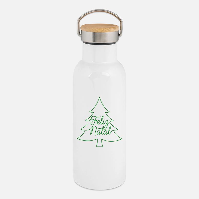 Conception du sapin de Noël Feliz Natal - Gourde isotherme avec bouchon en bambou - blanc