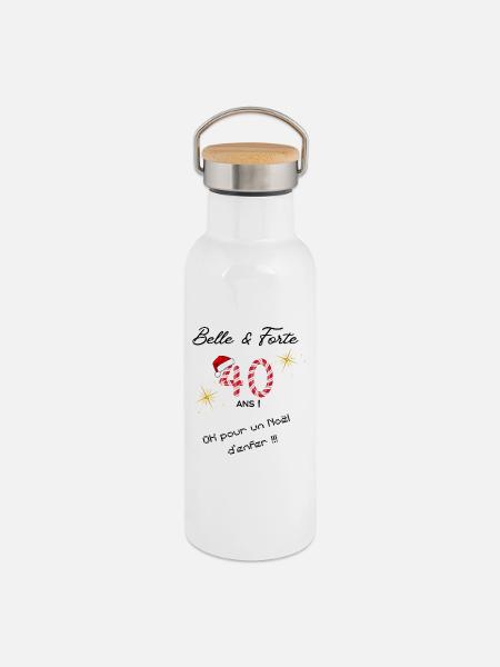 Joyeux_noel_40ans - Gourde isotherme avec bouchon en bambou - blanc