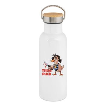 Mème du canard voyou tenant un couteau - Gourde isotherme avec bouchon en bambou - blanc - Droite
