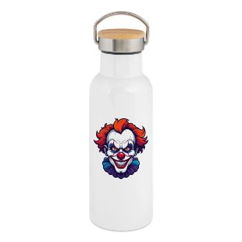 Motif de portrait de tête de clown horrifique de clown effrayant - Gourde isotherme avec bouchon en bambou - blanc - Droite