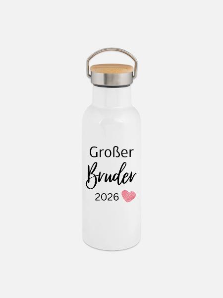 Großer Bruder 2026 - Thermosflasche mit Bambusdeckel - Weiß