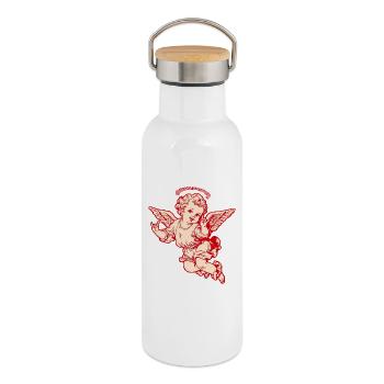 Rock Cherub – Angel with Metal Hand Signals - Thermal Bottle with Bamboo Lid - white - Right