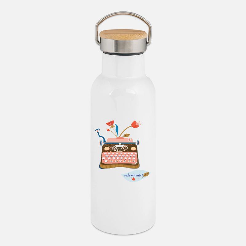 Typewriter - Thermal Bottle with Bamboo Lid - white