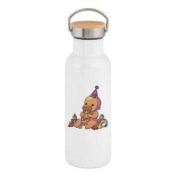 Fête de câlins pour bébé - Gourde isotherme avec bouchon en bambou - blanc - Droite