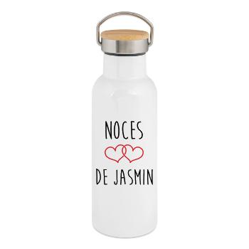 Wedding Anniversary - Jasmine Wedding (66 years) - Thermal Bottle with Bamboo Lid - white - Right