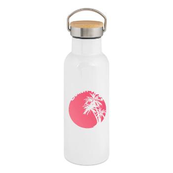 Beach Vibes Palm Sunset Design - Thermal Bottle with Bamboo Lid - white - Right