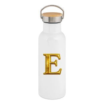 Goldenes E Monogramm-Design - Thermosflasche mit Bambusdeckel - Weiß - Rechts