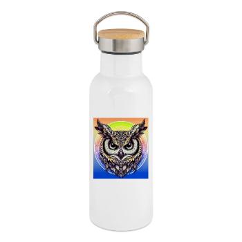 Eule - Thermosflasche mit Bambusdeckel - Weiß - Rechts