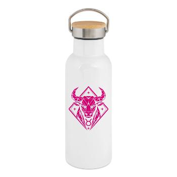 Taureau géométrique - Force pure - Signe du zodiaque Taureau - Gourde isotherme avec bouchon en bambou - blanc - Droite
