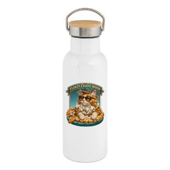 Floaty Feline Mood Cool Cat on Summer Pool Float - Thermal Bottle with Bamboo Lid - white - Right