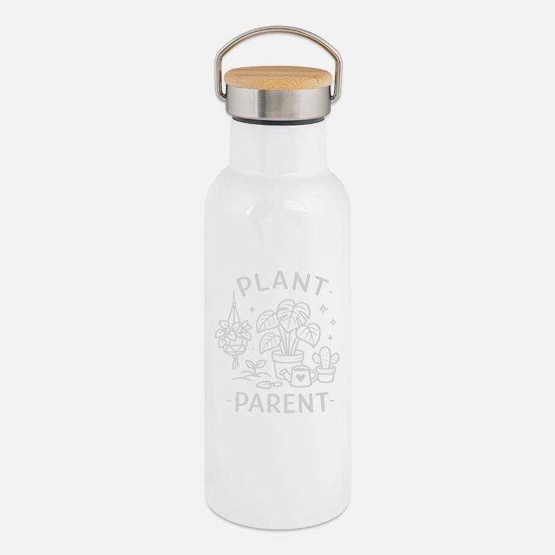Art de traits de Plant Love - Gourde isotherme avec bouchon en bambou - blanc