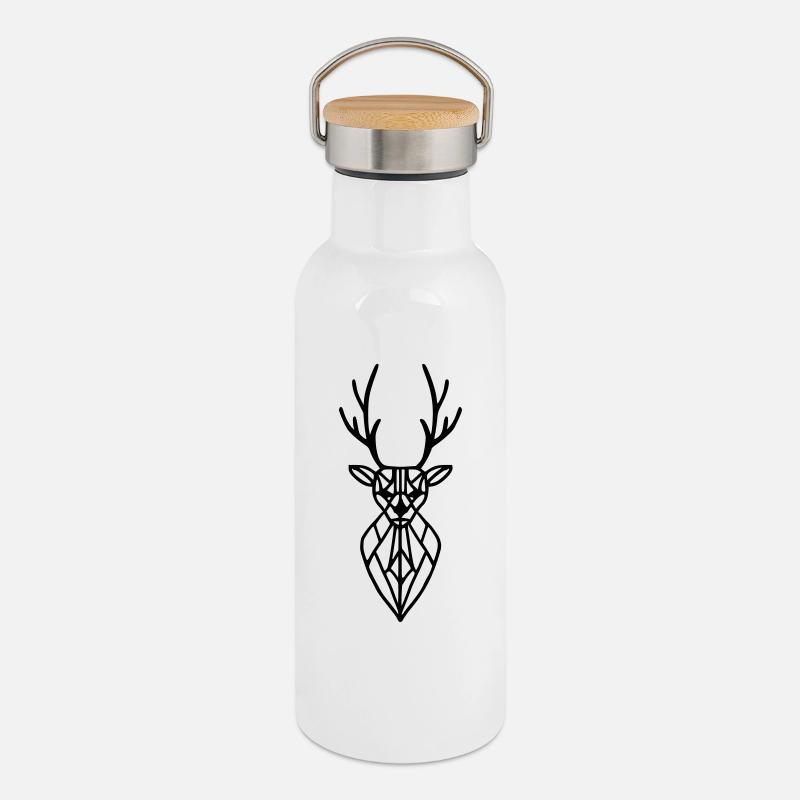 Hirschkopf - Thermosflasche mit Bambusdeckel - Weiß