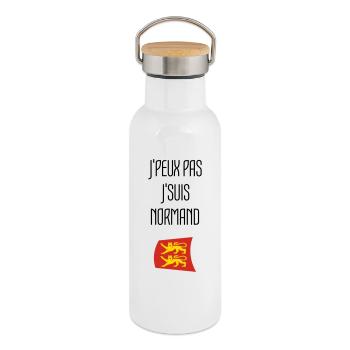 I can't I'm Norman - Normandy - Thermal Bottle with Bamboo Lid - white - Right
