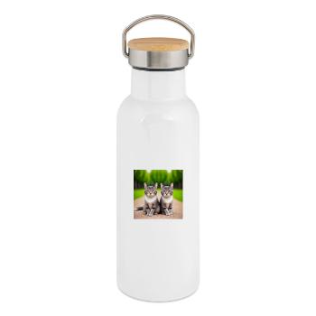 Feline twins on the road - Thermal Bottle with Bamboo Lid - white - Right