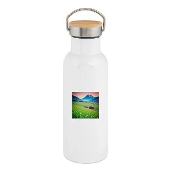 Alpine valley at dusk - Thermal Bottle with Bamboo Lid - white - Right