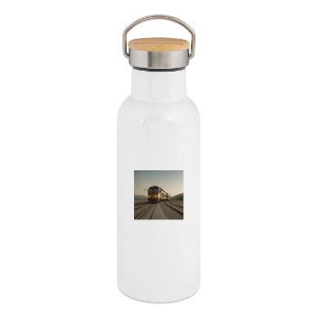 Trainieren Sie in der Abenddämmerung auf den Gleisen - Thermosflasche mit Bambusdeckel - Weiß - Rechts