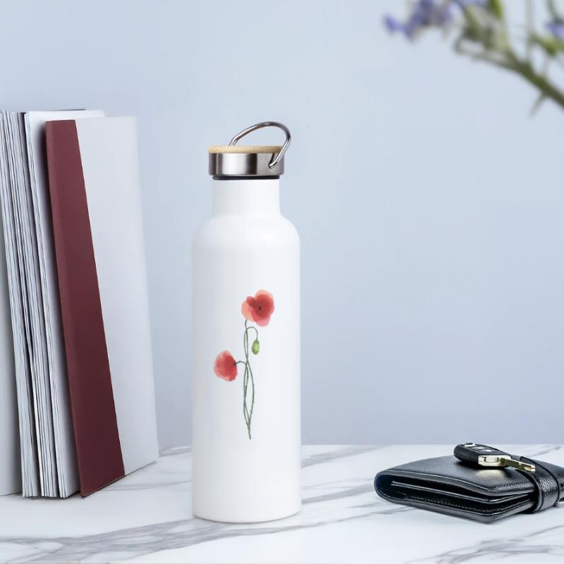 Blume: roter Mohn Thermosflasche mit Bambusdeckel