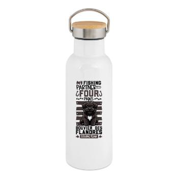 Pêche et Bouvier des Flandres - Gourde isotherme avec bouchon en bambou - blanc - Droite
