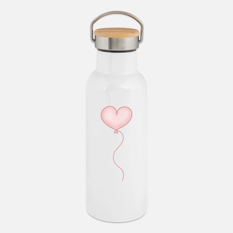 Balloon heart pink pastel - Thermal Bottle with Bamboo Lid - white