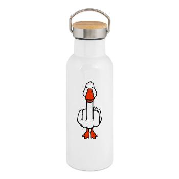 Goose Middle Finger Rebel Sarcastic Insult - Thermal Bottle with Bamboo Lid - white - Right