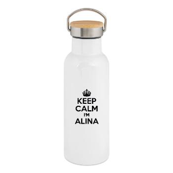 T-shirt with "Keep calm, I'm Alina" print - Thermal Bottle with Bamboo Lid - white - Right
