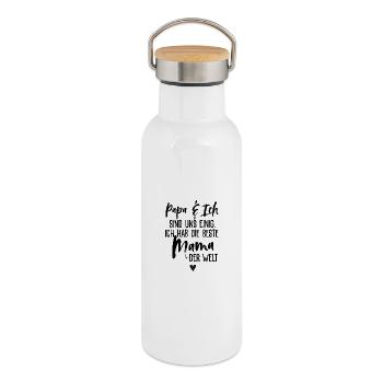 Schwarzer Hintergrund Herz Minimaldruck - Thermosflasche mit Bambusdeckel - Weiß - Rechts