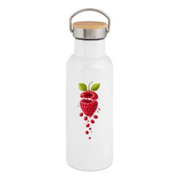 Juicy raspberry surealistic - Thermal Bottle with Bamboo Lid - white - Right