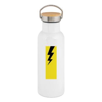 Lightning – Thunderstorm, Storm & Electricity Power - Thermal Bottle with Bamboo Lid - white - Right