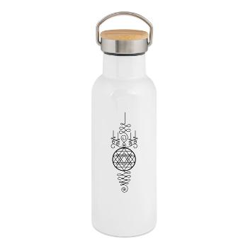 Totem du Yant d’Or – Géométrie spirituelle - Gourde isotherme avec bouchon en bambou - blanc - Droite
