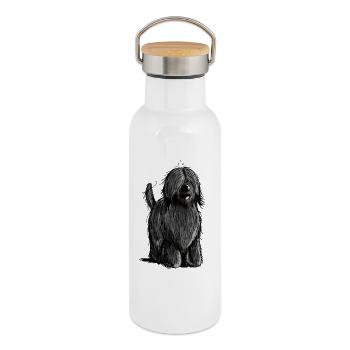 Knuffiger Briard - Berger de Brie - Briarden - Thermosflasche mit Bambusdeckel - Weiß - Rechts