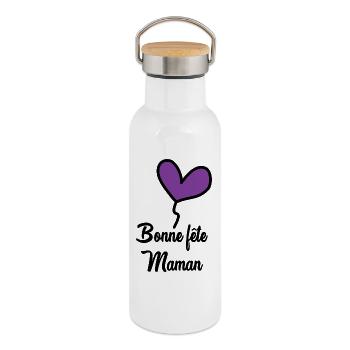 BONNE FÊTE MAMAN - Gourde isotherme avec bouchon en bambou - blanc - Droite