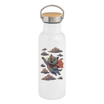 Super Cat British Shorthair Blue Cloak Gift - Thermal Bottle with Bamboo Lid - white - Right