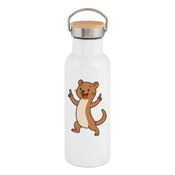 Joyeux bébé belette avec breloque - Gourde isotherme avec bouchon en bambou - blanc - Droite