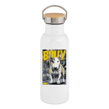 Bull Terrier – Urban Street Dog in Comic Style - Thermal Bottle with Bamboo Lid - white - Right
