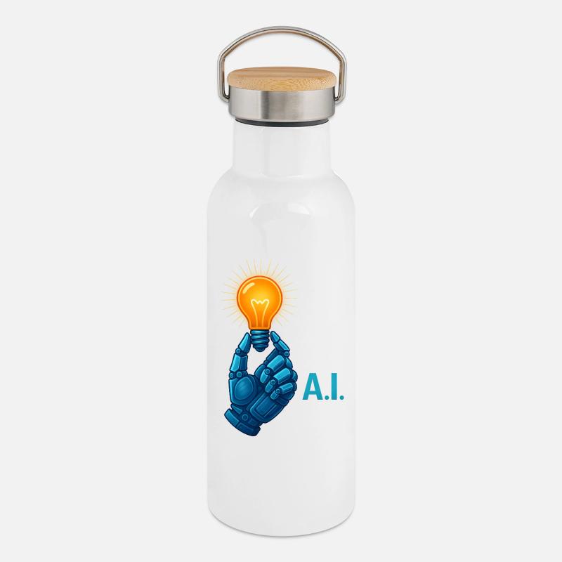 ai tech statement with cool vibe funny - Thermal Bottle with Bamboo Lid - white