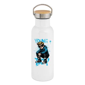 Young Boy Junge Teenager - Thermosflasche mit Bambusdeckel - Weiß - Rechts