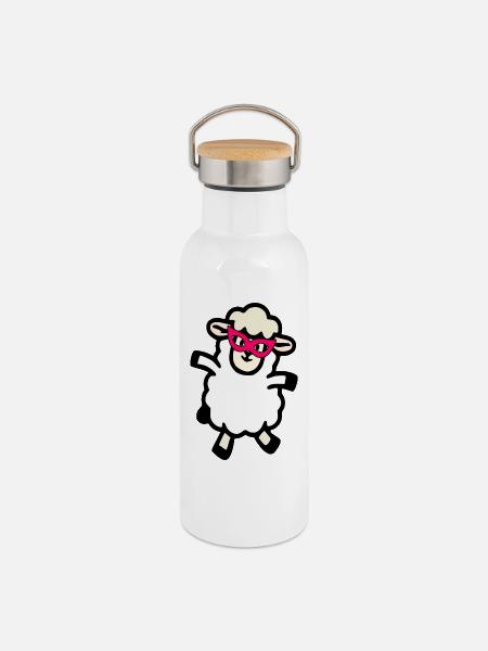 Karneval Maske Schafe - Thermosflasche mit Bambusdeckel - Weiß