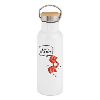 Bacon-Diät-Cartoon - Thermosflasche mit Bambusdeckel - Weiß - Rechts