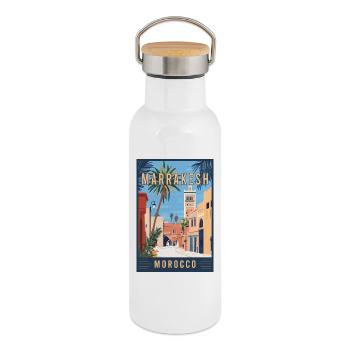 Explore Vibrant Souks of Marrakesh in Morocco - Thermal Bottle with Bamboo Lid - white - Right