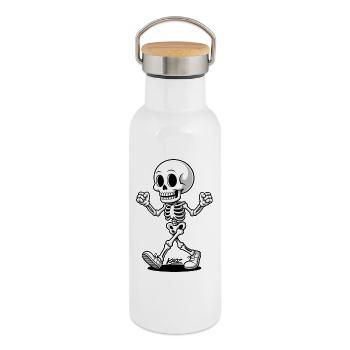 Streetwear squelette dansant - Gourde isotherme avec bouchon en bambou - blanc - Droite