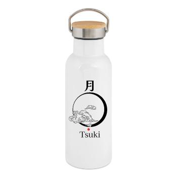 Tsuki – Japanischer Mond | Torii Apparel - Thermosflasche mit Bambusdeckel - Weiß - Rechts