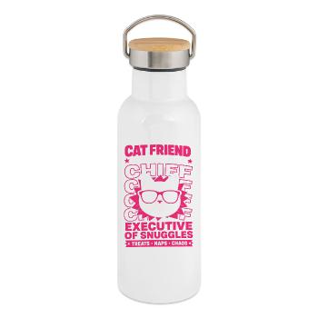 Ami chat Directeur général de Snuggles - Gourde isotherme avec bouchon en bambou - blanc - Droite